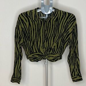 Zara Green and Black Zebra Print Top